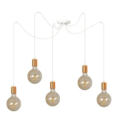 Pendelleuchte Kupfer Weiß Retro 5-flammig E27