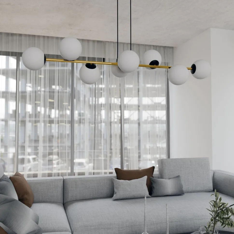 Pendelleuchte lang 140 cm E14 in Schwarz Weiß Gold