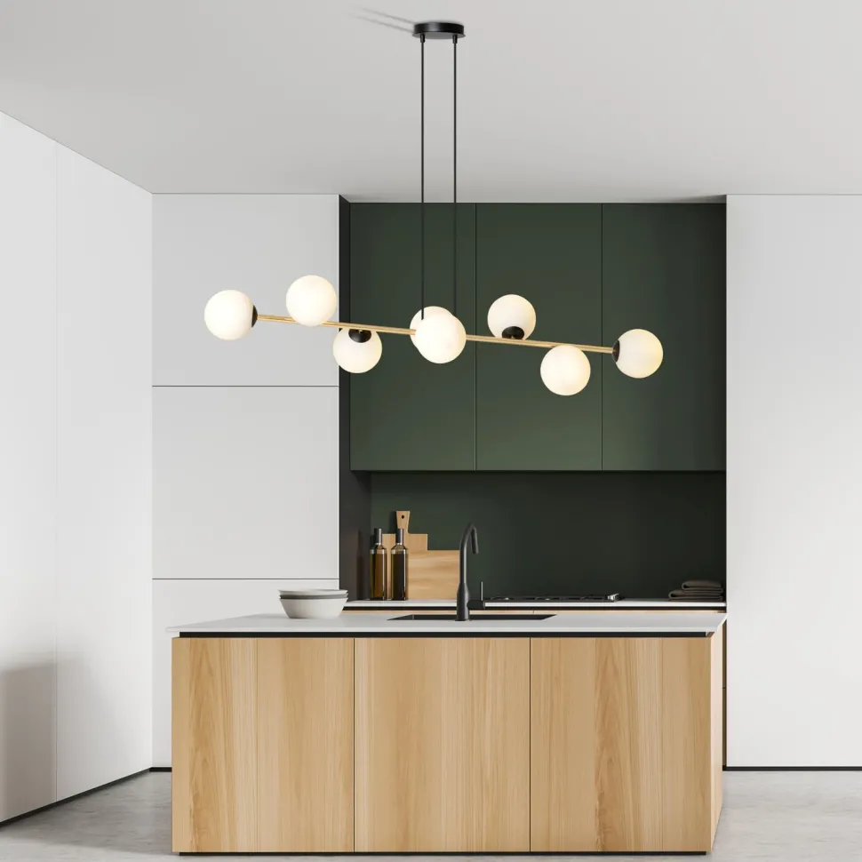 Pendelleuchte lang 140 cm E14 in Schwarz Weiß Gold