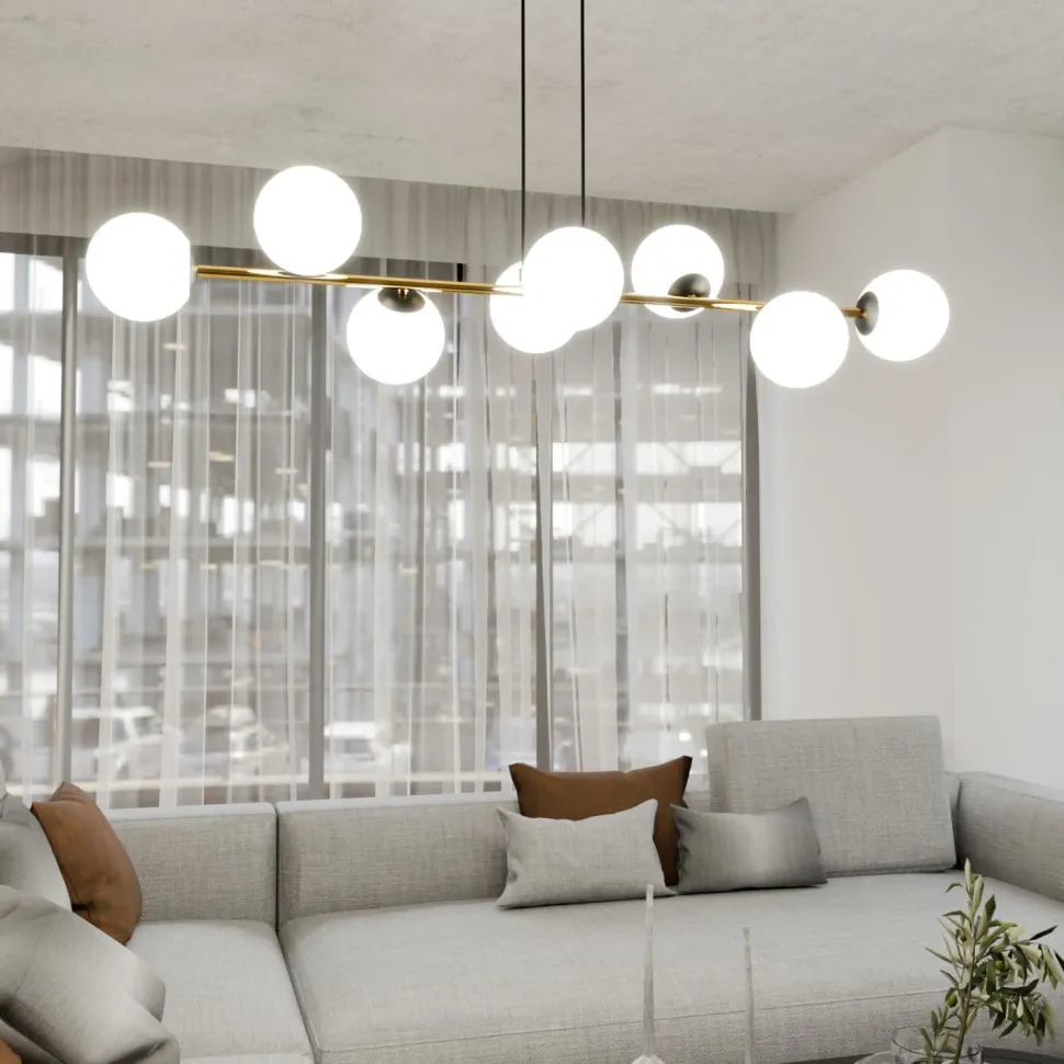 Pendelleuchte lang 140 cm E14 in Schwarz Weiß Gold