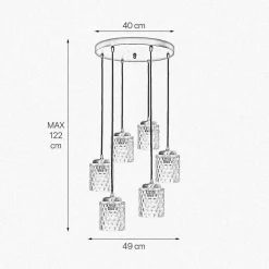 Pendelleuchte Messing Eisen Glas 6x E27 in Schwarz Klar