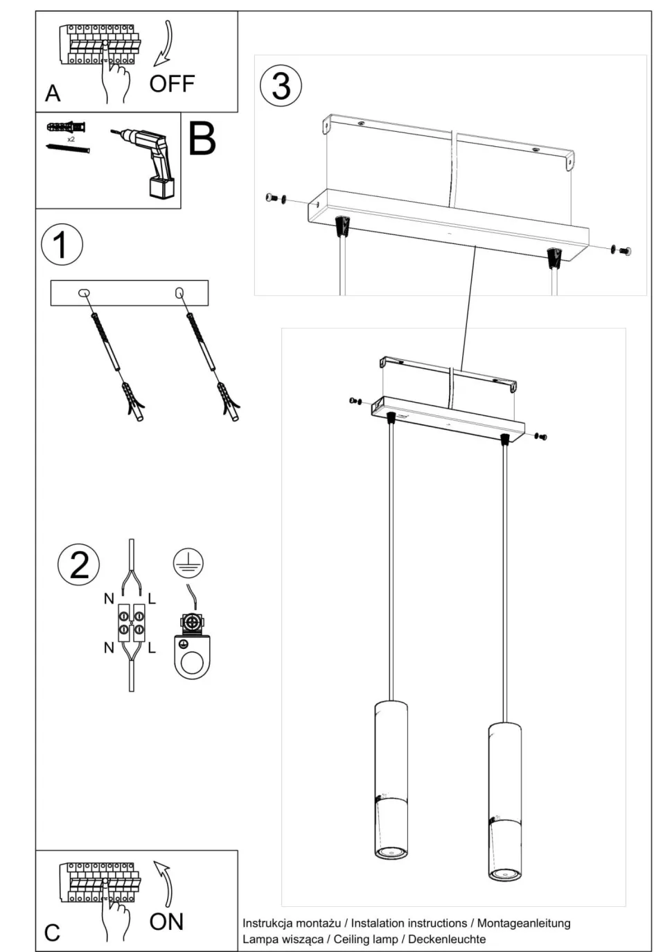 Pendelleuchte Metall 2-flammig GU10 Schwarz Kupfer EDYTH