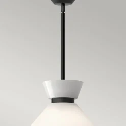 Pendelleuchte Metall Glas D: 35,8 cm rund Schwarz Weiß