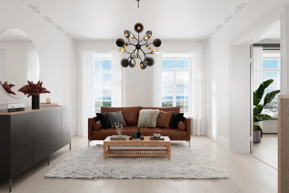 Pendelleuchte Metall Glas 80 cm breit Schwarz Gold 8x G9