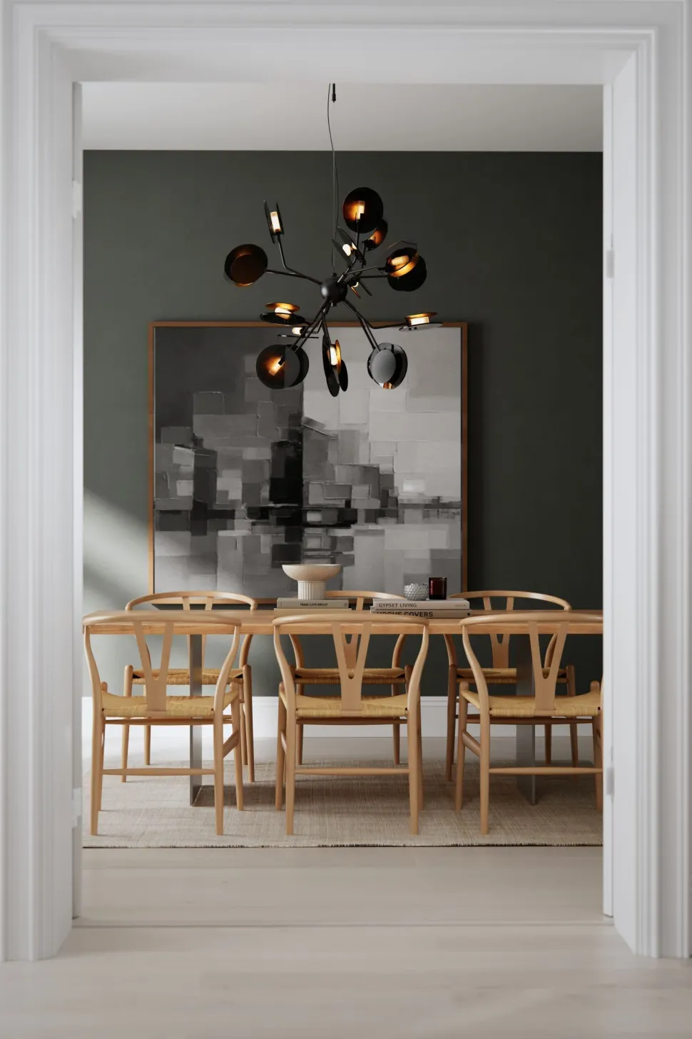 Pendelleuchte Metall Glas 80 cm breit Schwarz Gold 8x G9