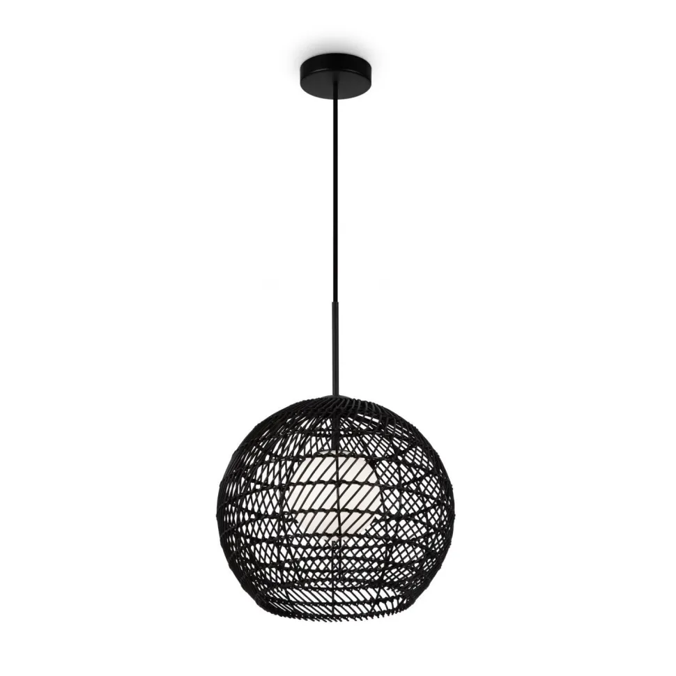 Pendelleuchte Metall Glas G9 rund D: 30 cm Schwarz Weiß