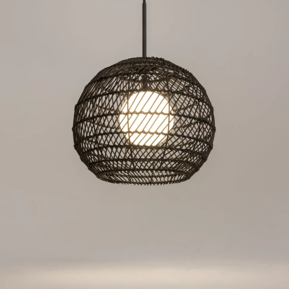 Pendelleuchte Metall Glas G9 rund D: 30 cm Schwarz Weiß