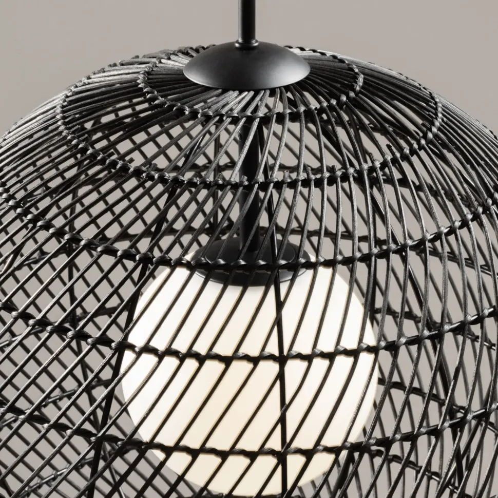 Pendelleuchte Metall Glas G9 rund D: 30 cm Schwarz Weiß