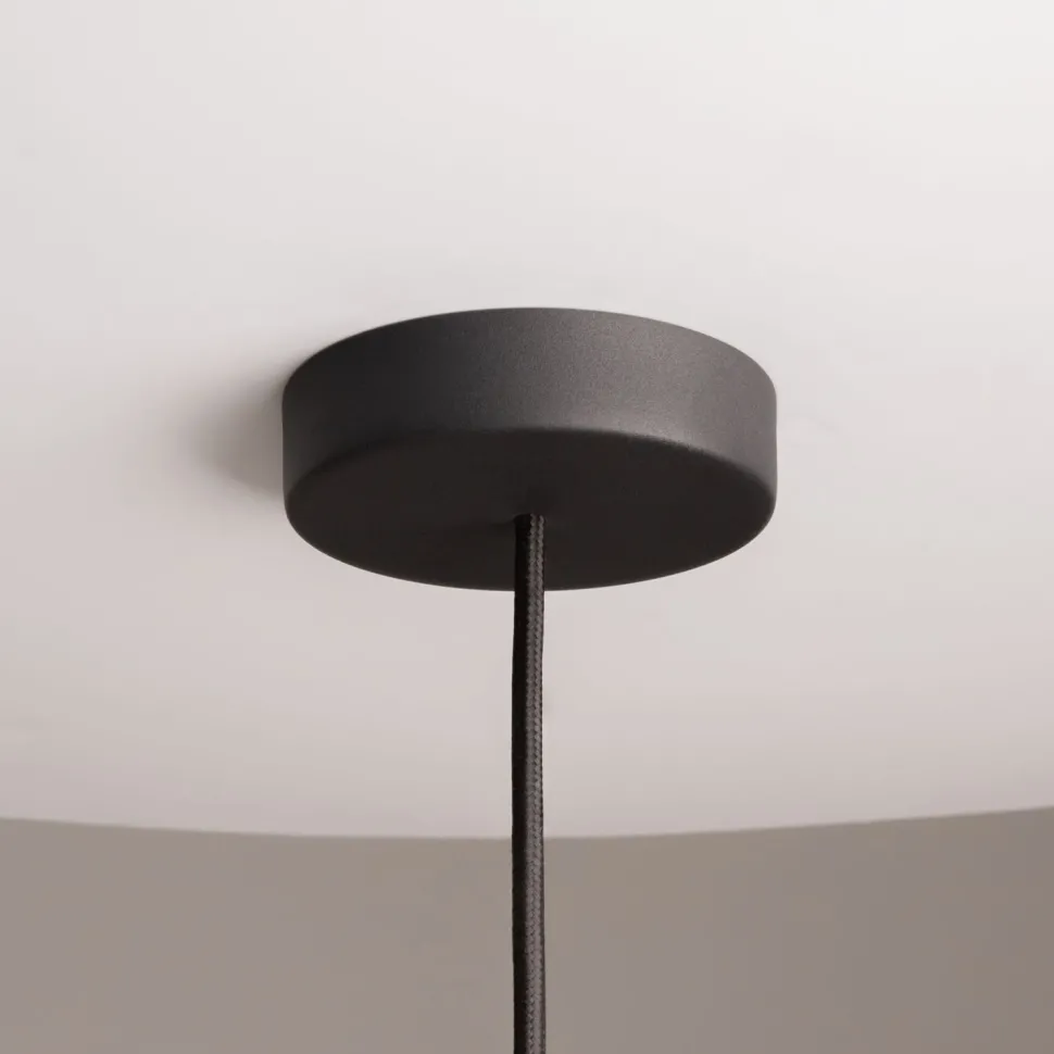 Pendelleuchte Metall Glas G9 rund D: 30 cm Schwarz Weiß