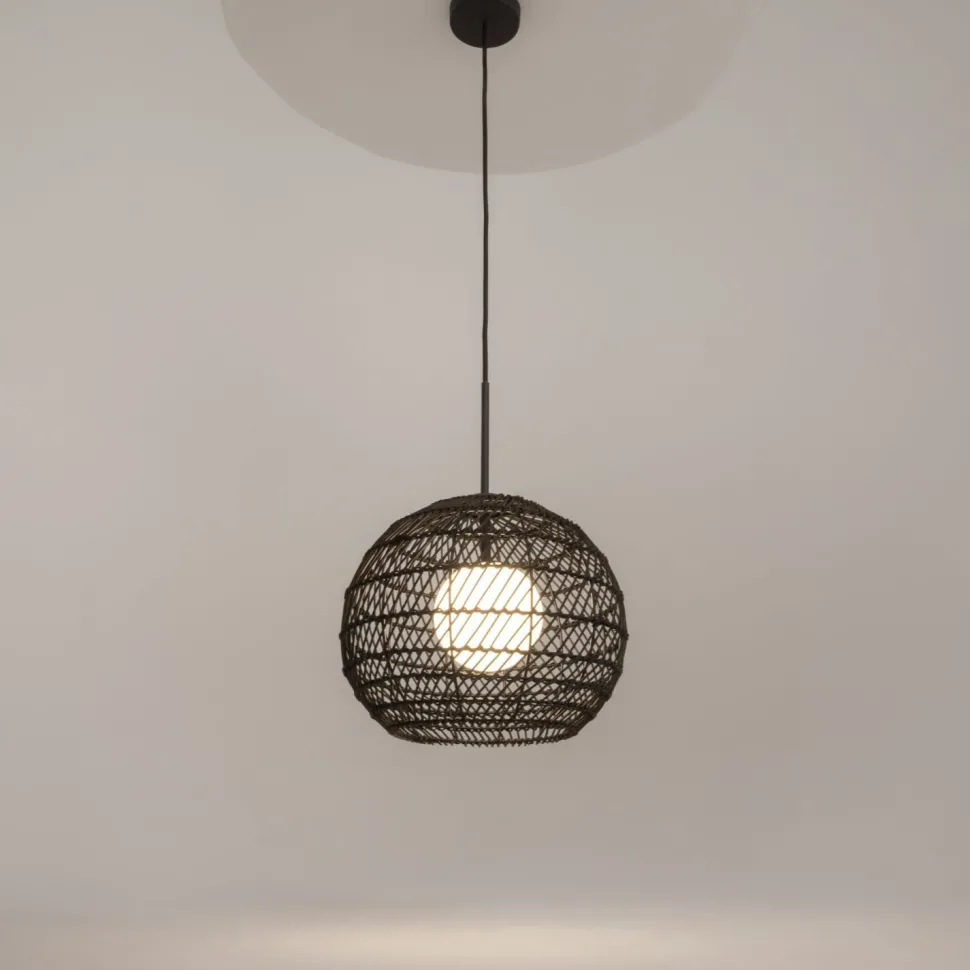 Pendelleuchte Metall Glas G9 rund D: 30 cm Schwarz Weiß