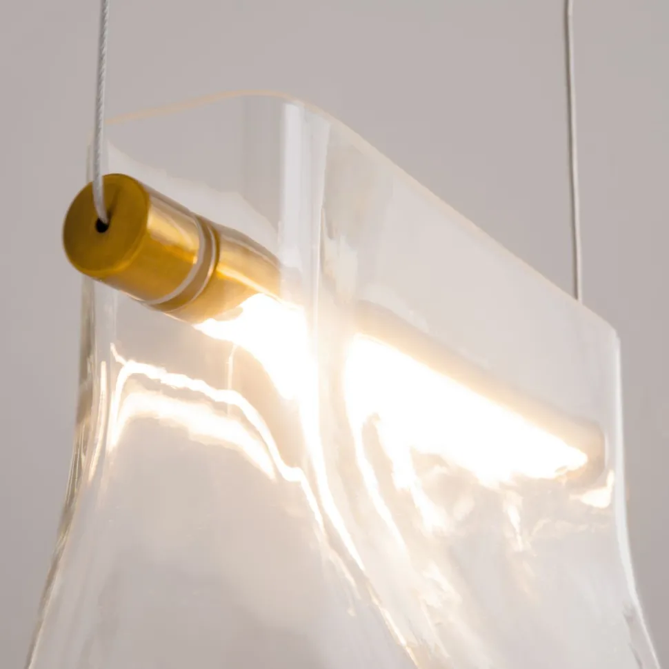 Pendelleuchte Metall Glas LED H: max. 329 cm in Messing