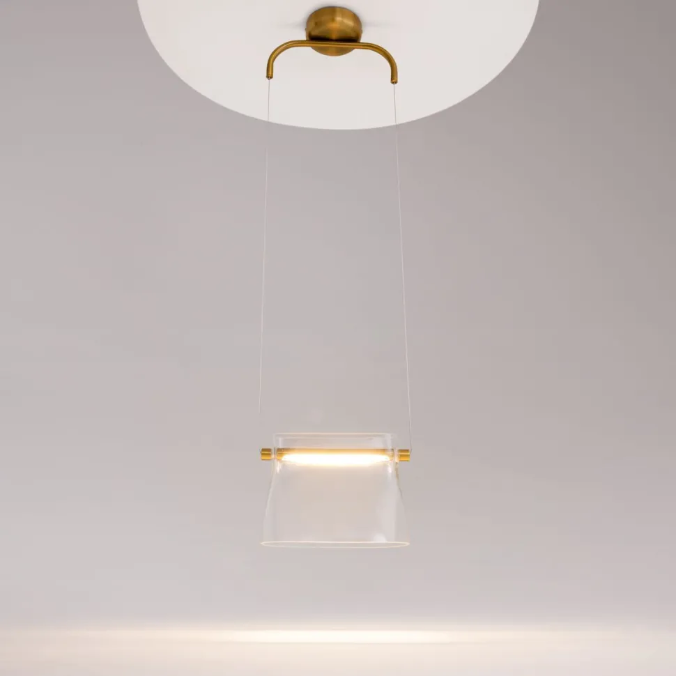 Pendelleuchte Metall Glas LED H: max. 329 cm in Messing