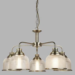 Pendelleuchte Metall Glas Ø 58 cm Jugendstil in Messing antik