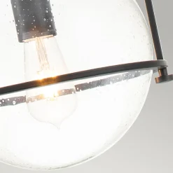 Pendelleuchte Metall Glas E27 rund D: 28,9 cm Schwarz