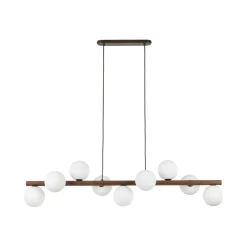 Pendelleuchte Metall Holz Glas L: 117 cm H: max. 125 cm 9x G9