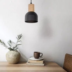 Pendelleuchte Metall Holz Ø 11,5 cm klein E27 Skandinavisch