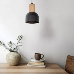 Pendelleuchte Metall Holz Ø 11,5 cm klein E27 Skandinavisch