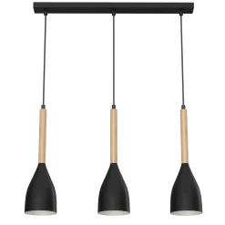 Pendelleuchte Metall Holz Schwarz 3-flammig E27