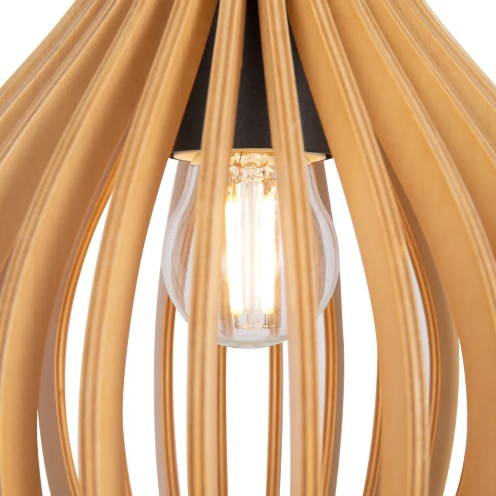 Pendelleuchte Metall Holz Ø 20 cm rund H: max. 329,5 cm