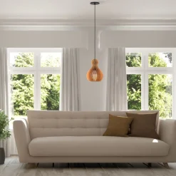 Pendelleuchte Metall Holz Ø 20 cm rund H: max. 329,5 cm