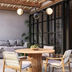 Pendelleuchte Metall Rattan Glas 101,4 cm breit 3x E14