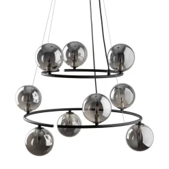 Pendelleuchte Metall Rauchglas G9 Schwarz Graphit 2 Ringe