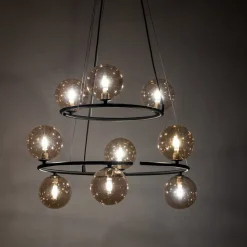 Pendelleuchte Metall Rauchglas G9 Schwarz Graphit 2 Ringe