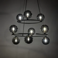 Pendelleuchte Metall Rauchglas G9 Schwarz Graphit 2 Ringe