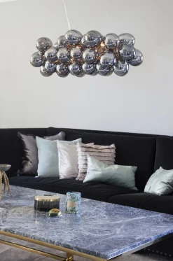 Pendelleuchte Metall Rauchglas L: 80 cm H: max. 120 cm 8x G9