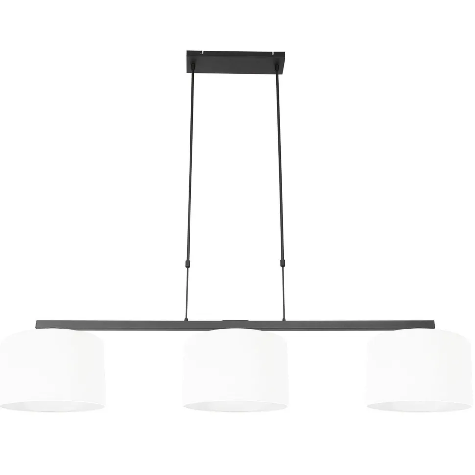 Pendelleuchte Metall Stoff Schwarz Weiß 140 cm blendarm