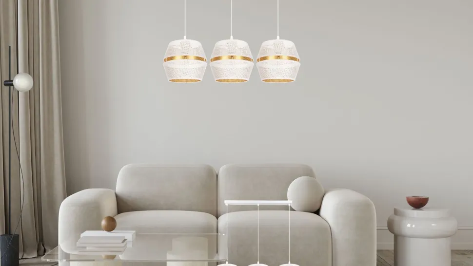 Pendelleuchte Metall Weiß Gold E27 70 cm lang 3-flammig