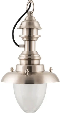 Pendelleuchte Nickel IP43 Echt-Messing Glas Maritim