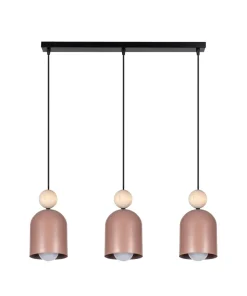 Pendelleuchte Pink Metall Holz 3-flammig E27 66 cm lang