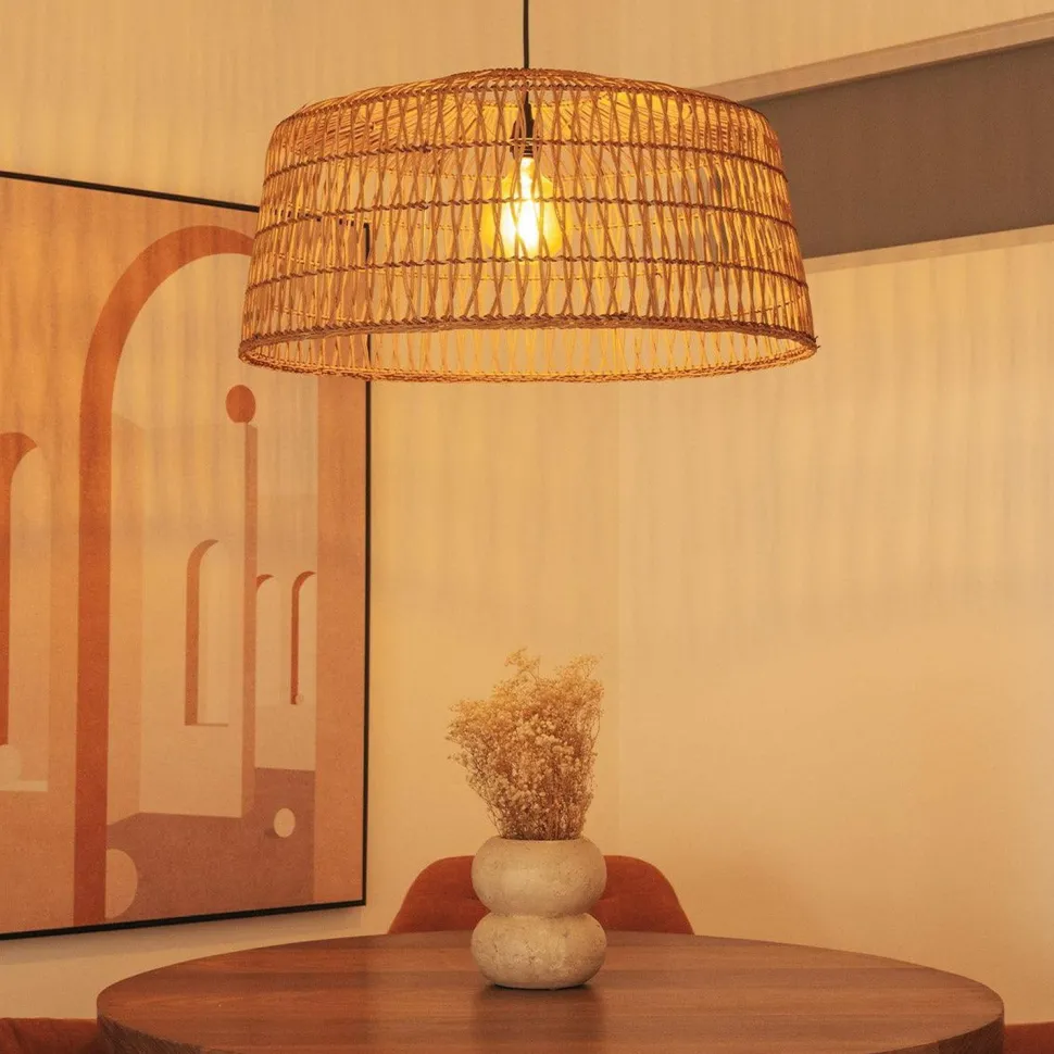 Pendelleuchte Rattan E27 groß Ø 79 cm rund in Natur Boho