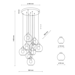 Pendelleuchte Rauchglas H: max. 140 cm verstellbar 9x E27