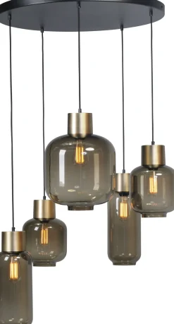 Pendelleuchte Rauchglas Metall Schwarz Gold verstellbar