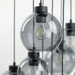 Pendelleuchte Rauchglas Metall H: max. 140 cm 9x E27