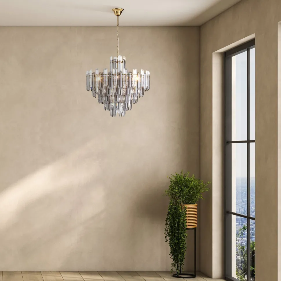 Pendelleuchte Rauchglas Metall E14 B: 60,8 cm Kristall