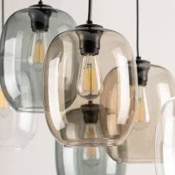 Pendelleuchte Rauchglas Metall L: 70 cm H: max. 1,3 m 6x E27