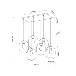 Pendelleuchte Rauchglas Metall L: 70 cm H: max. 1,3 m 6x E27