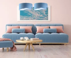 Pendelleuchte rund Ø 50 cm Weiß Blau Stoff Velours Optik E27