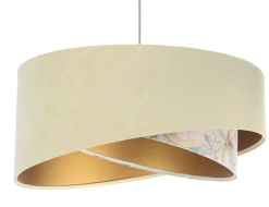 Pendelleuchte rund D: 50 cm E27 Stoff in Beige Creme Gold