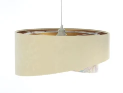 Pendelleuchte rund D: 50 cm E27 Stoff in Beige Creme Gold