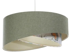 Pendelleuchte rund D: 40 cm E27 Grün Weiß Floral verstellbar