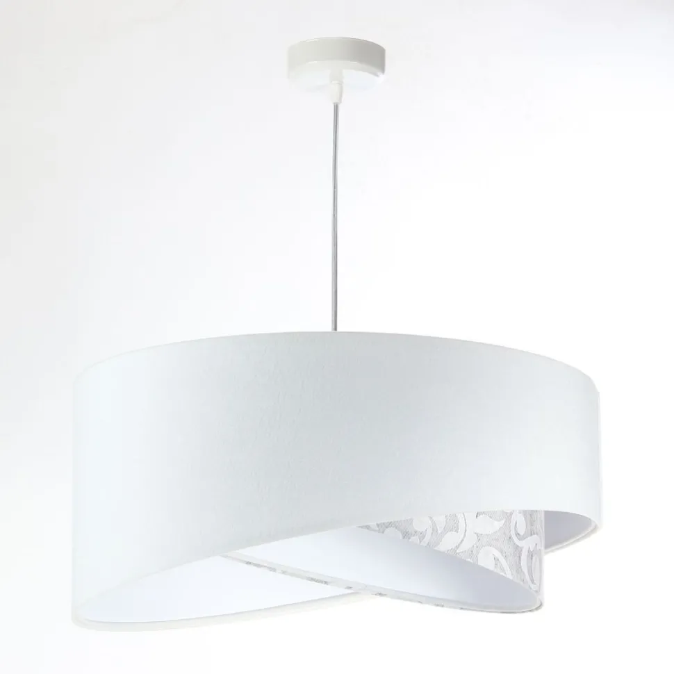 Pendelleuchte rund D: 50 cm E27 Weiß Grau Stoffschirm