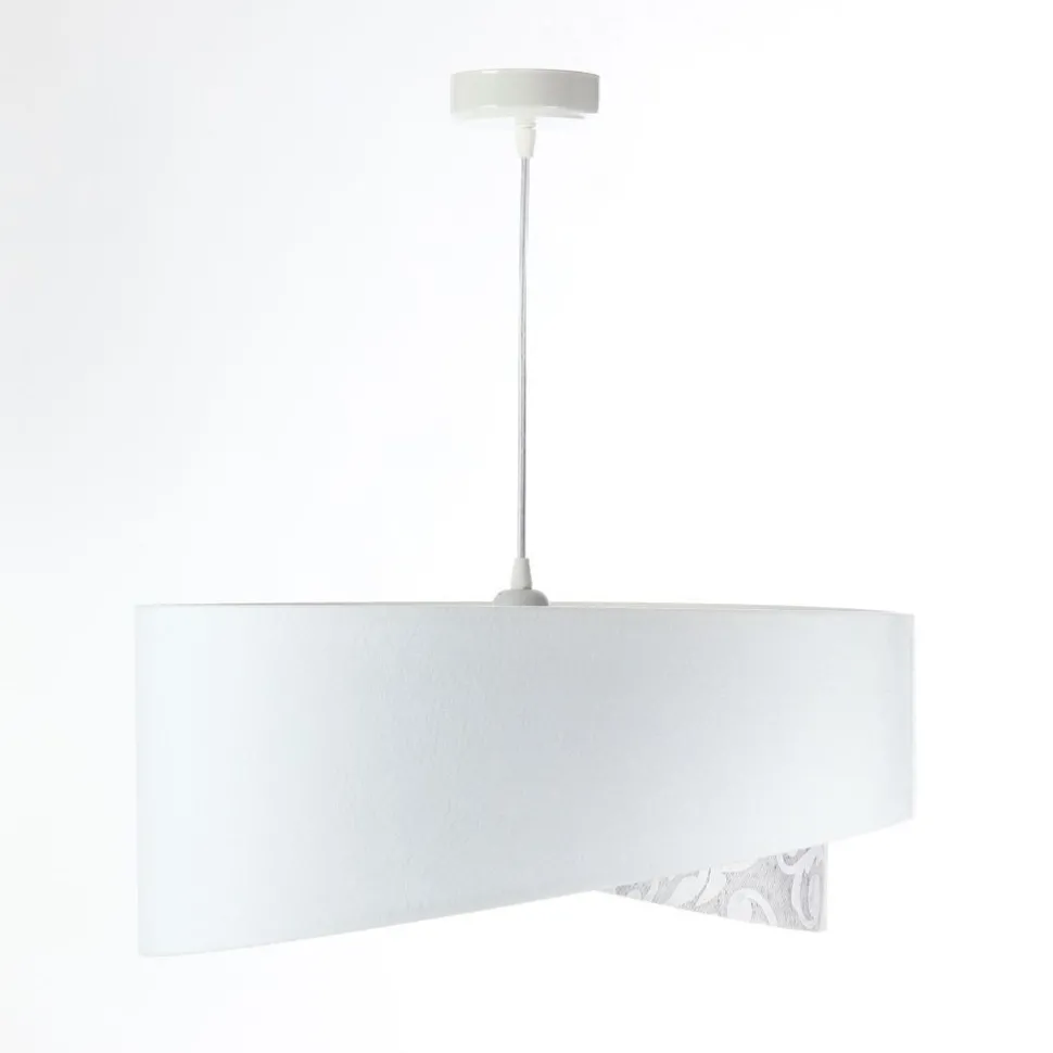 Pendelleuchte rund D: 50 cm E27 Weiß Grau Stoffschirm