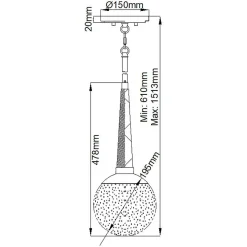 Pendelleuchte rund D: 19,5 cm E27 Kugelschirm Regenglas