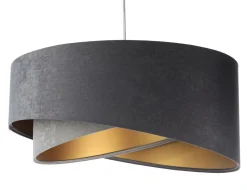 Pendelleuchte rund D: 50 cm Grau Gold E27 Stoffschirm