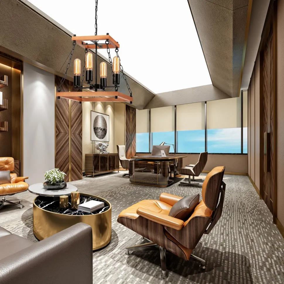 Pendelleuchte Rustikal B: 37 cm 4-flammig E27 Holz Metall