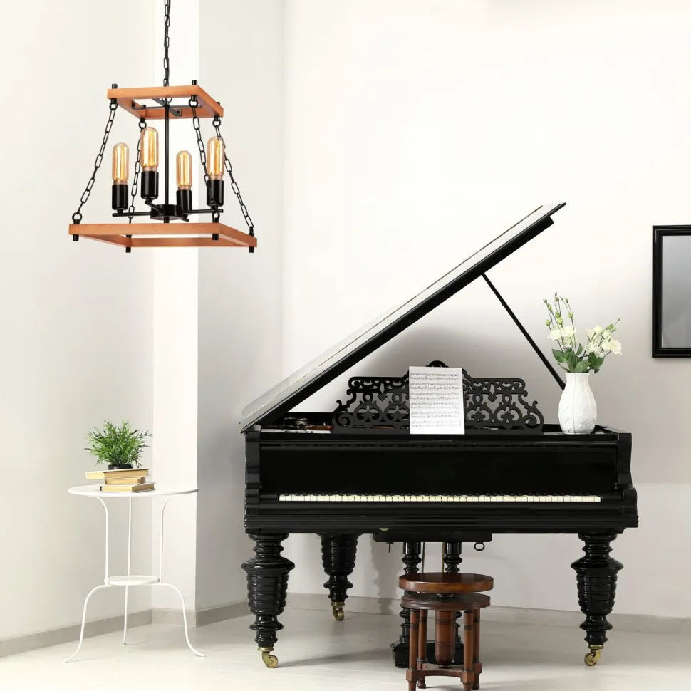 Pendelleuchte Rustikal B: 37 cm 4-flammig E27 Holz Metall